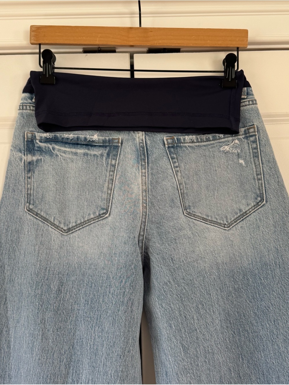 Pink Blush Maternity Jeans wide leg raw hem long inseam!! Over the belly band 26 - Picture 4 of 7